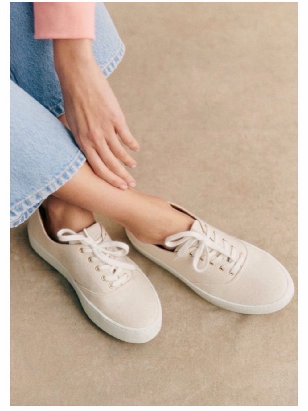 Sezane Matteo Trainers in Ecru Canvas and Leather Sneakers Shoes Size 37 US 6.5